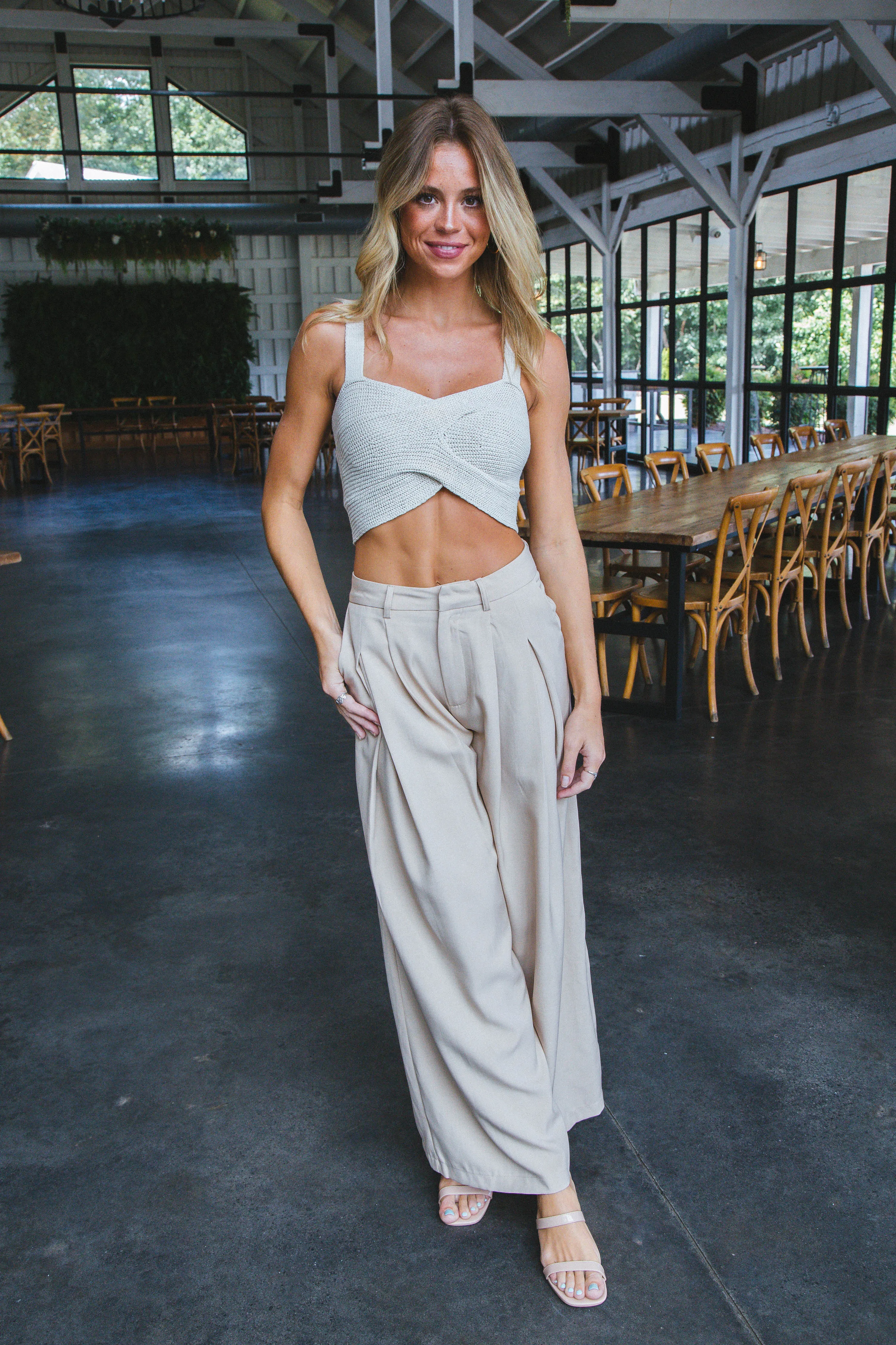 Maddie Criss Cross Crop Tank Top, Light Grey