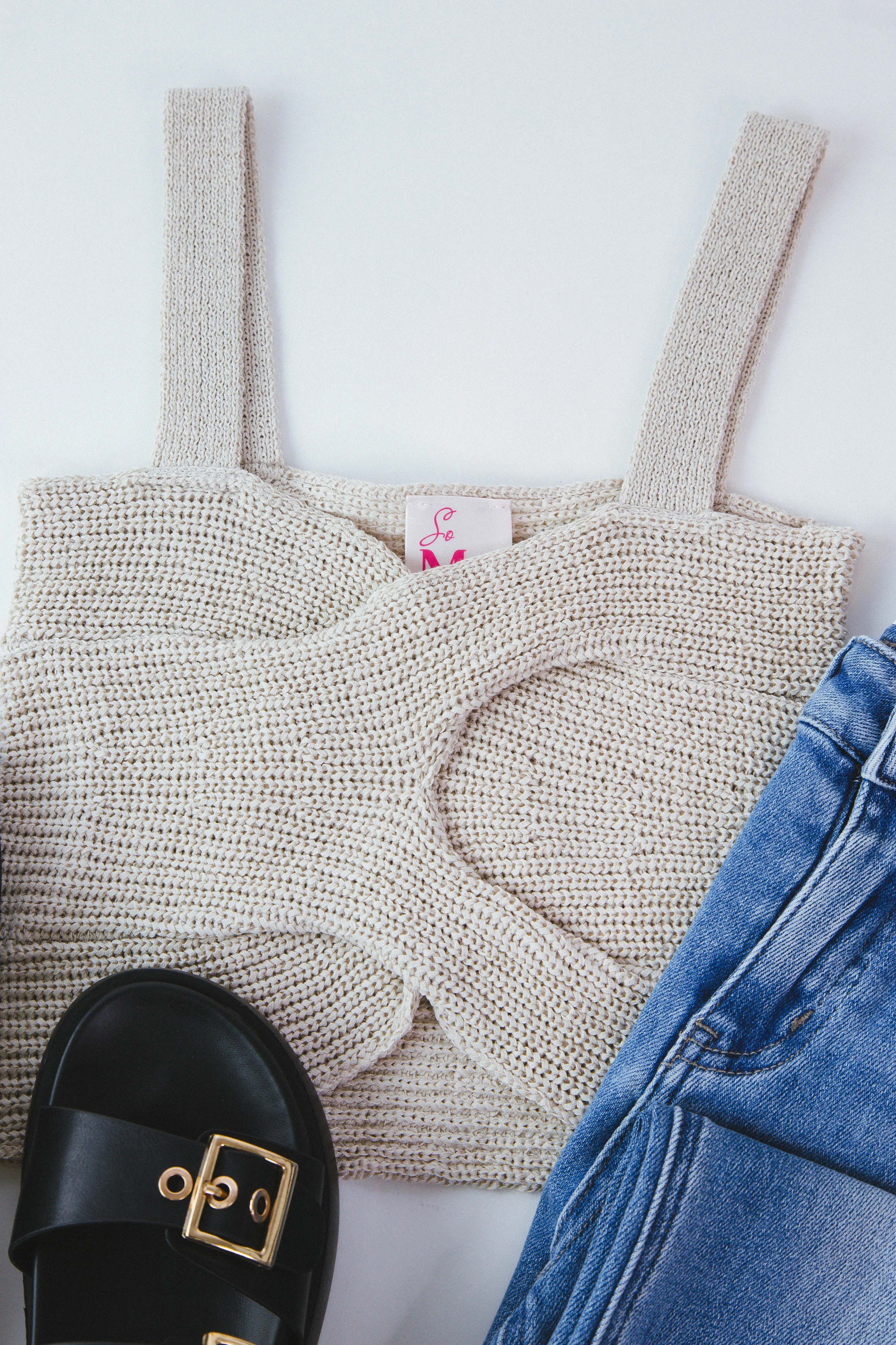 Maddie Criss Cross Crop Tank Top, Light Grey