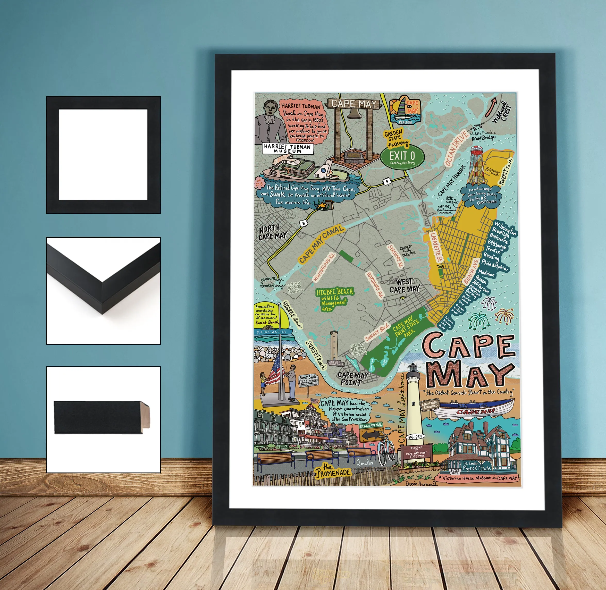 Map of Cape May, New Jersey (customization and framing options available)