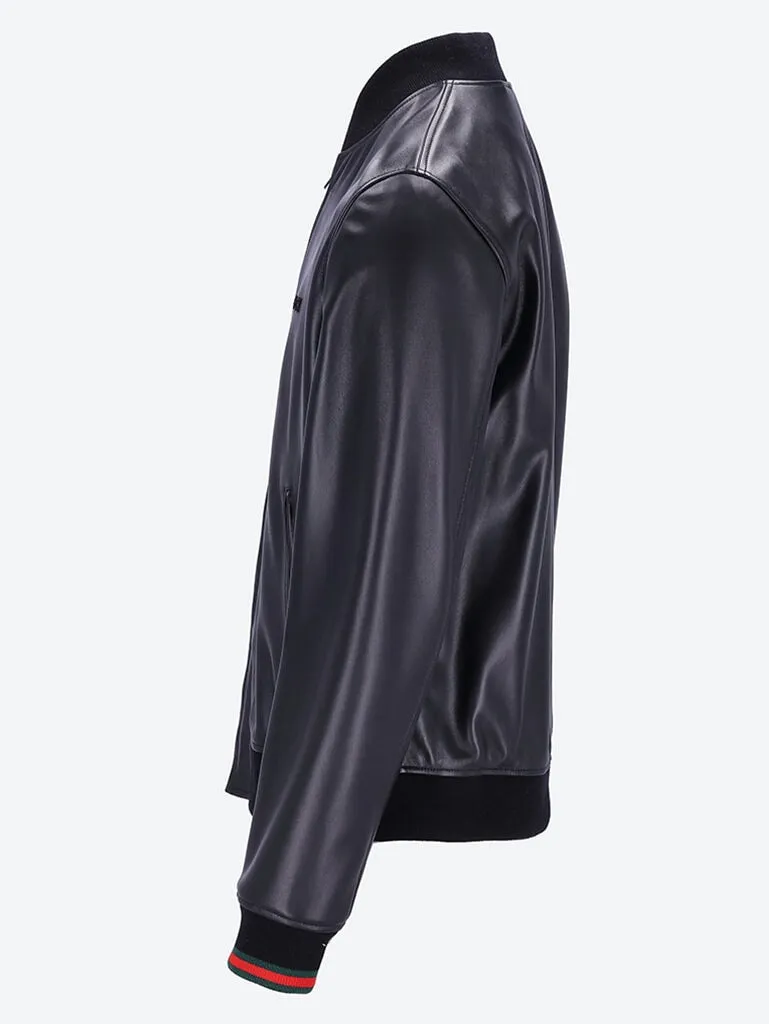 Matte light leather bomber jacket