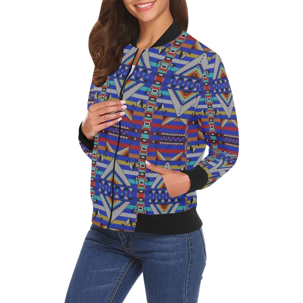 Medicine Blessing Blue All Over Print Bomber Jacket for Women