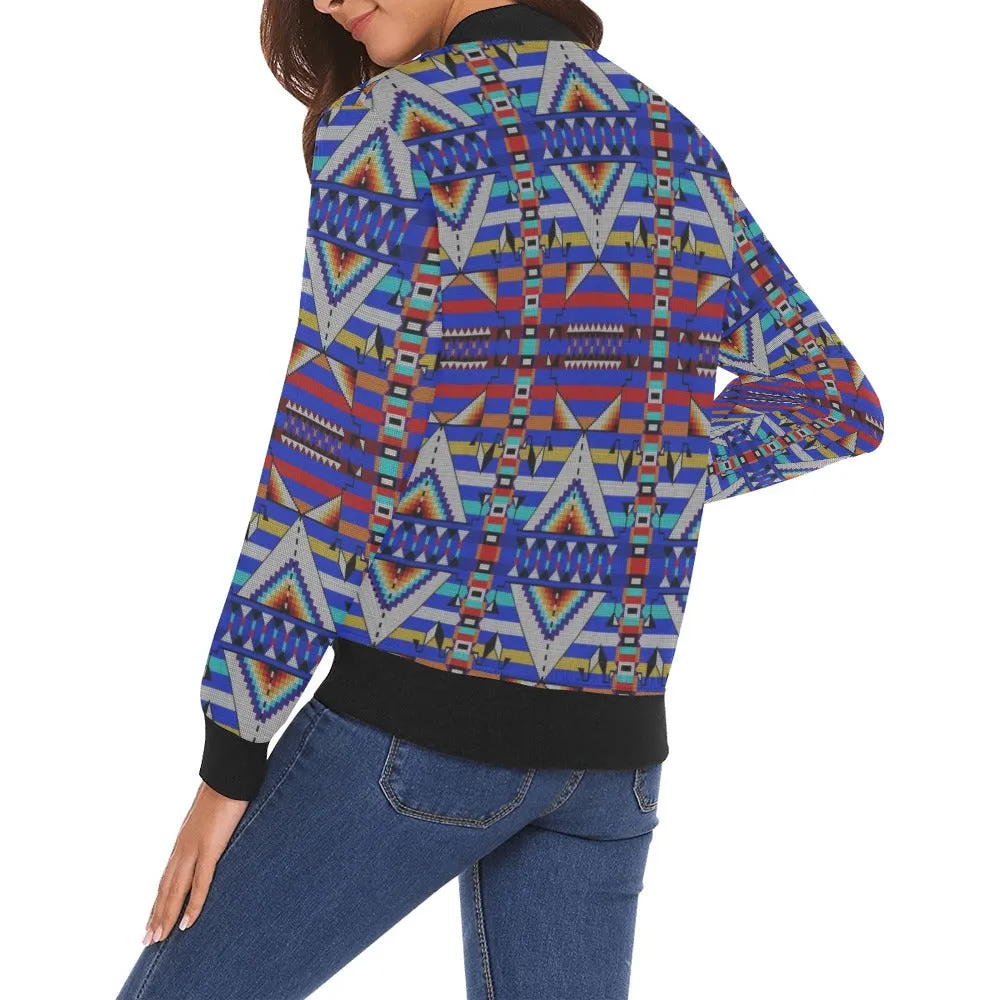 Medicine Blessing Blue All Over Print Bomber Jacket for Women