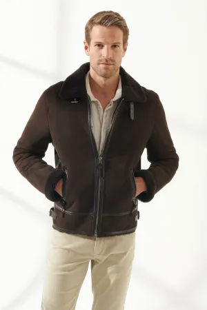 Men Aviator Brown Shearling Jacket