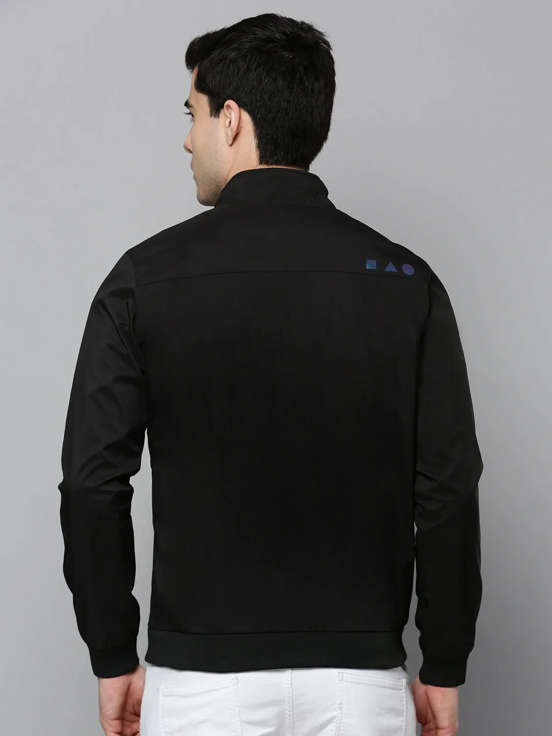 Men Black Solid Bomber Jacket