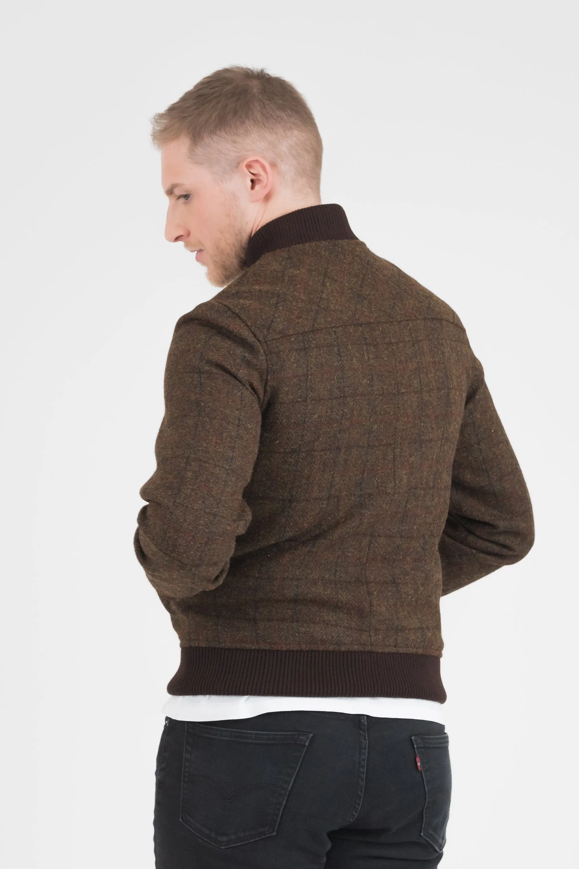 Men's Harris Tweed Bomber Jacket - Green Check