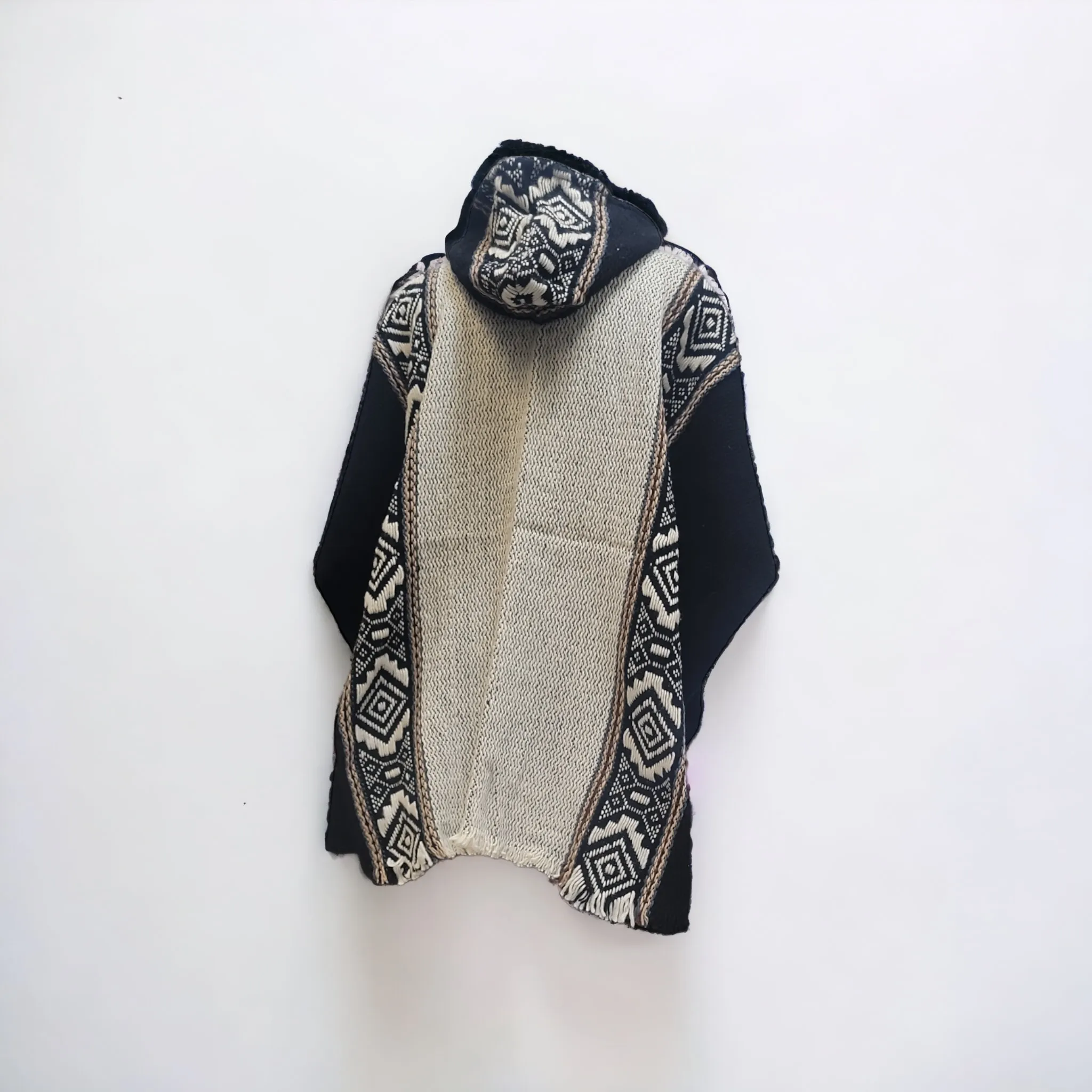 Men's indigenous Black and White fair trade poncho