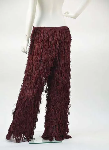 Mila Schon Burgundy Silk Fringe Cape with Matching Fringe Pants