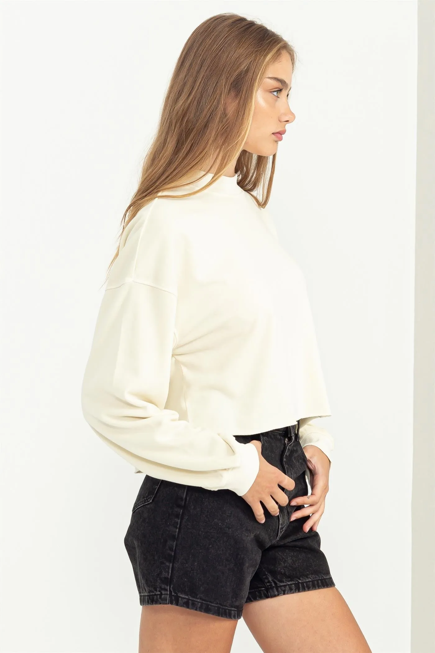 Mock Neck Cropped Sweatshirt