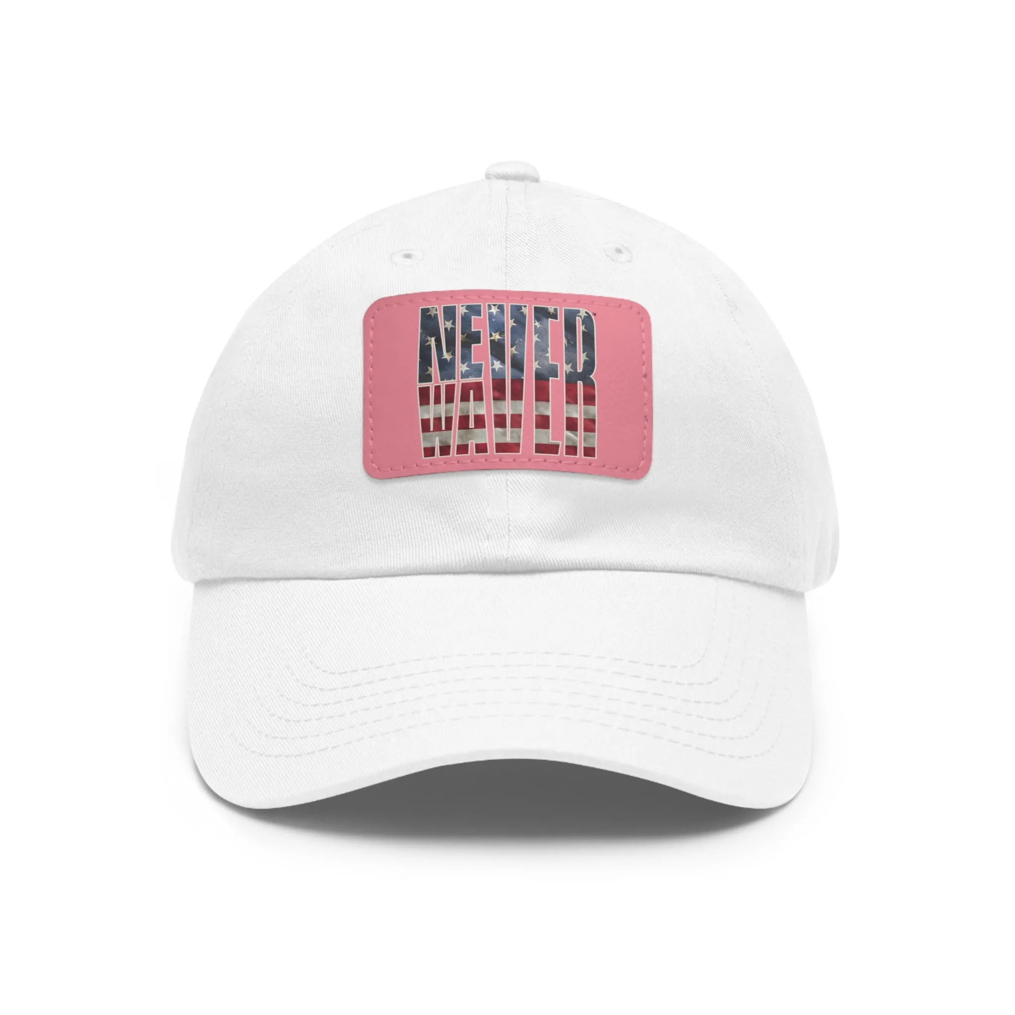 Never Waver Dad Hat with Leather Patch (Rectangle)