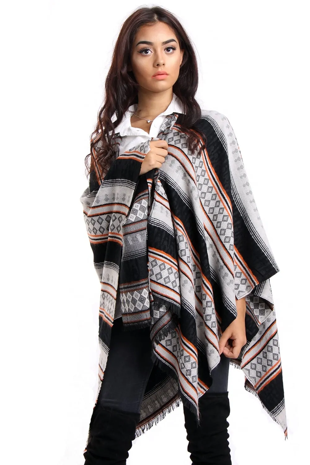 Orange Stripe Pattern Blanket Cape