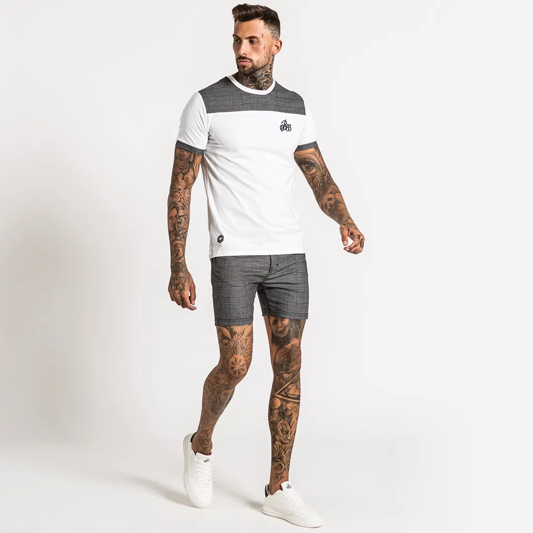 Oslo Tee - White/Black/Grey Check