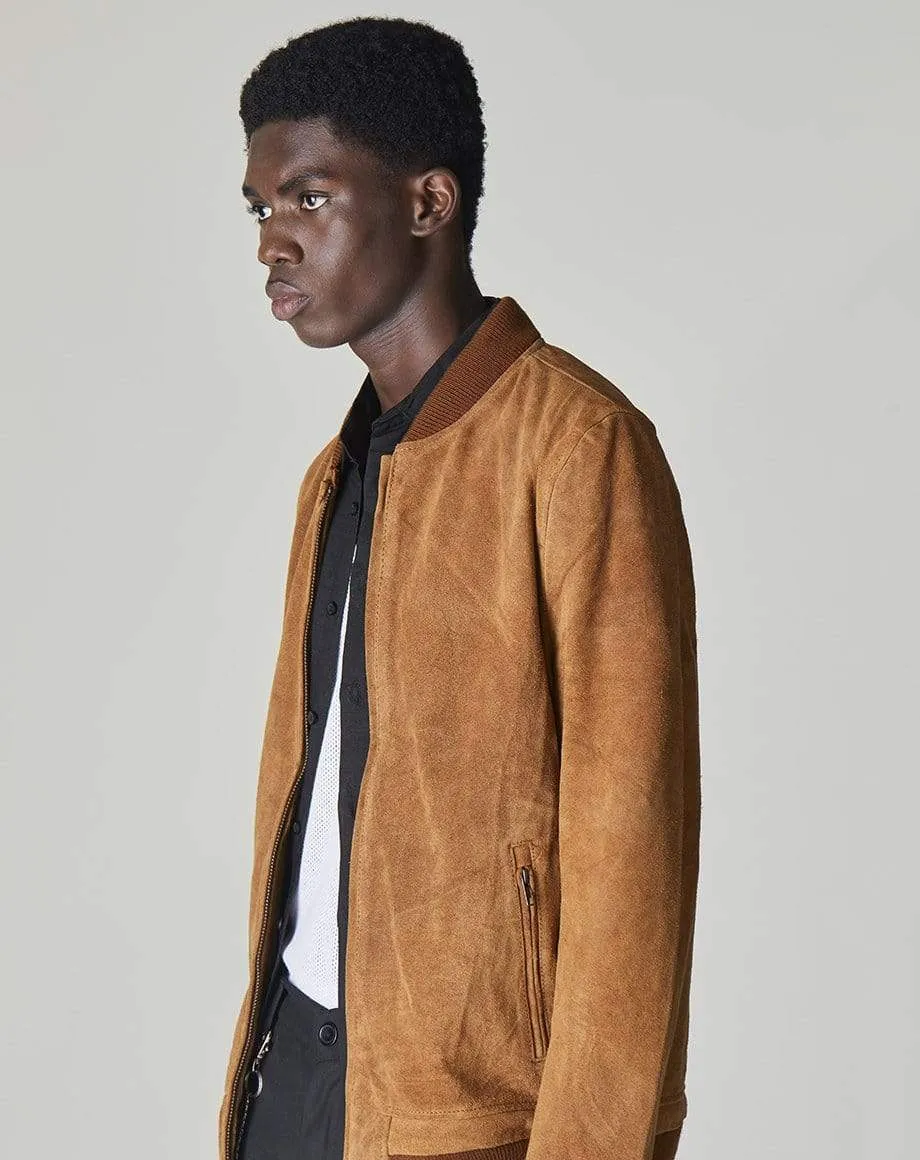 Plato Suede Bomber Mens Jacket | Tan