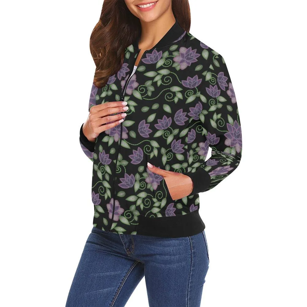 Purple Beaded Rose Bomber Jacket for Women