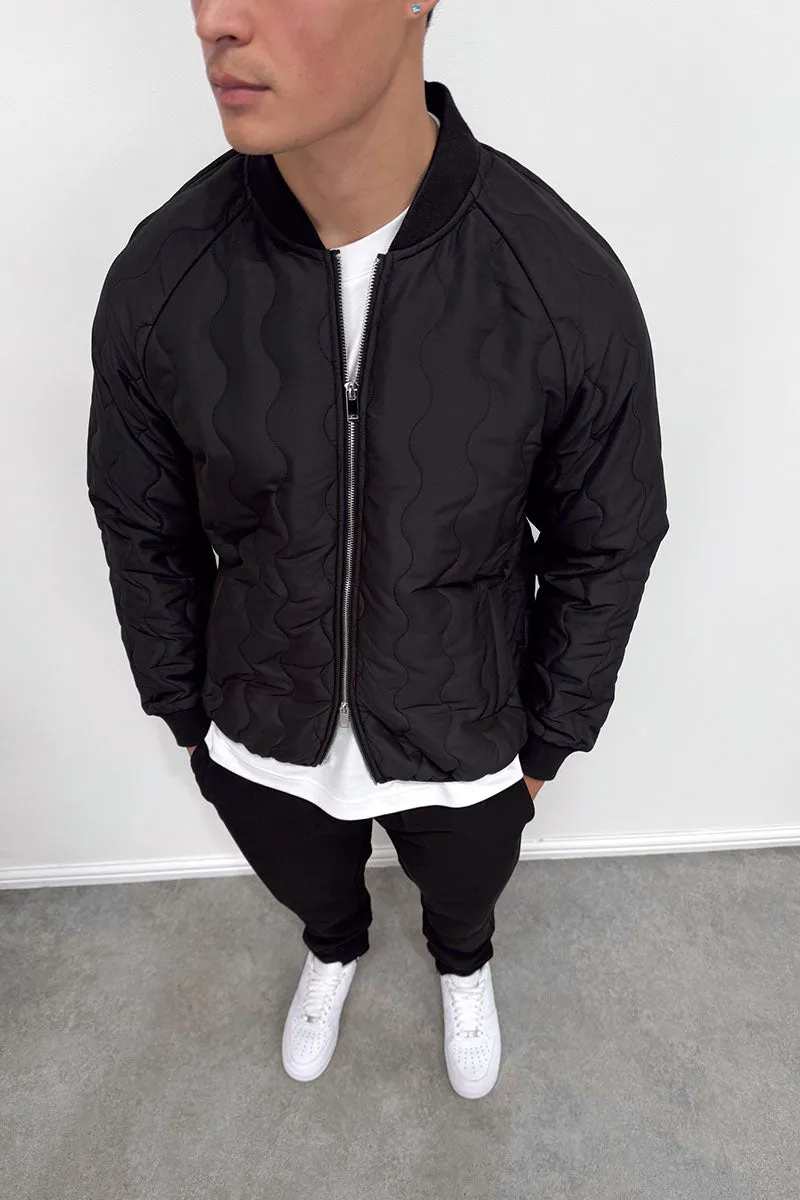 Quilted Ripstop Bomber Jacket - Black