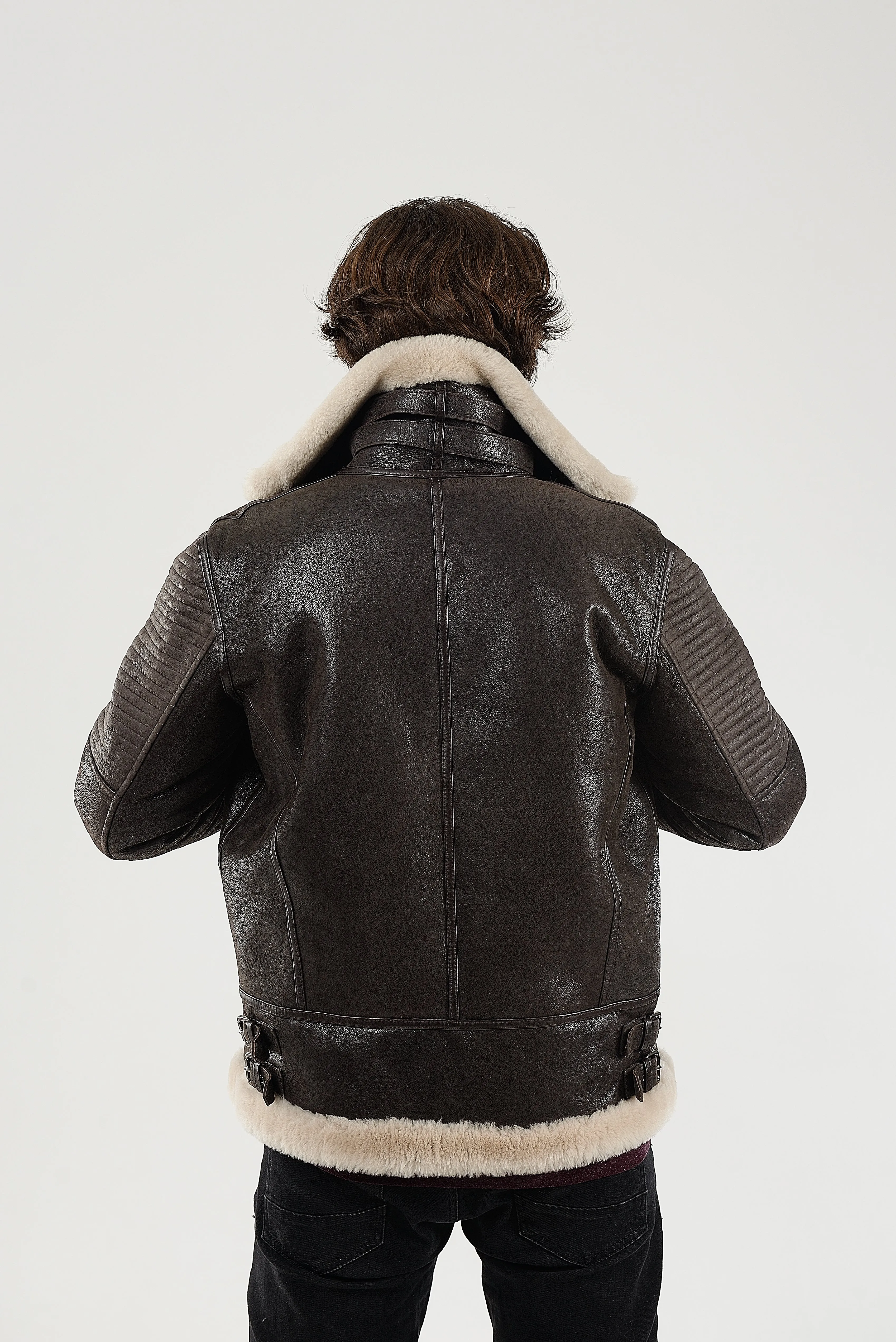 Real Winter Leather Mens Shearling Heiko Jacket with Fur Collar