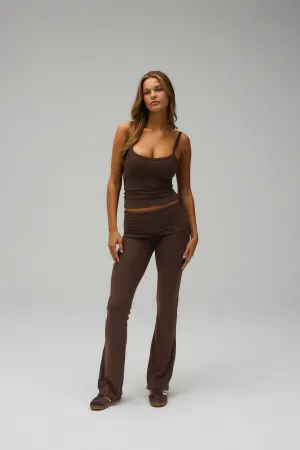 Rib Fold Over Pants - Pecan Brown