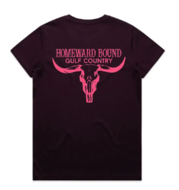 Round Up - Dark Purple T-shirt - Bright pink bull head logo front and back