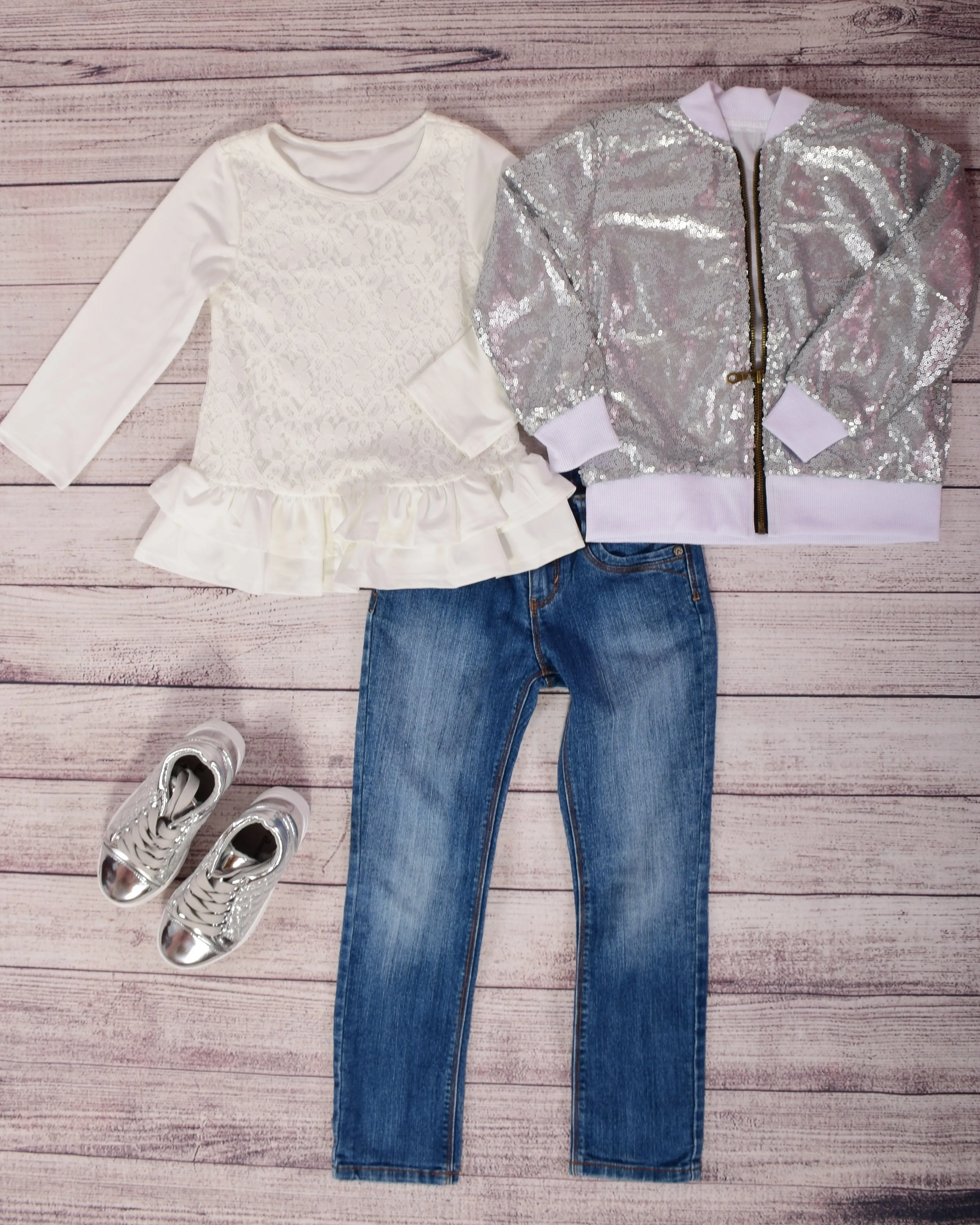 Sequin Bomber Jacket - Silver