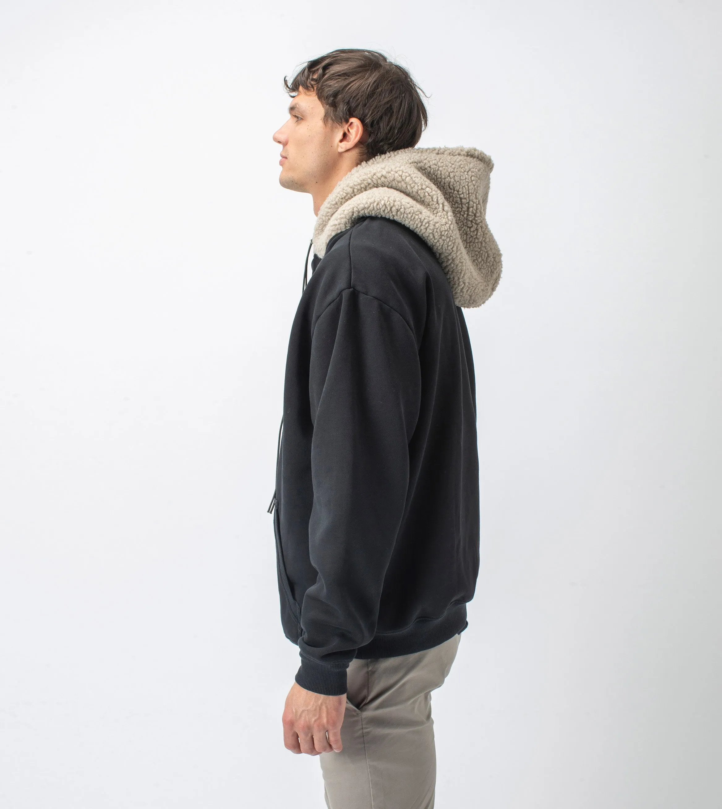 Shearling Hood Sweat Smokey Black/Timber