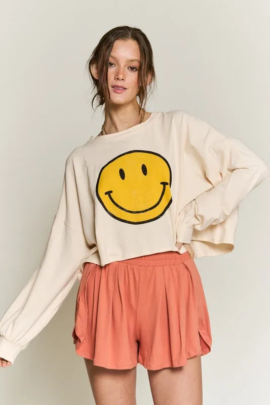 SMILEY FACE LONG SLEEVE CROP TOP - Online exclusive