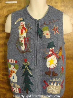 Snowman Decorating Funny Ugly Sweater Vest for a Christmas Party