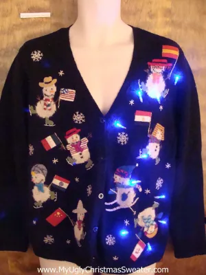 Snowman Olympics Light Up Ugly Xmas Sweater