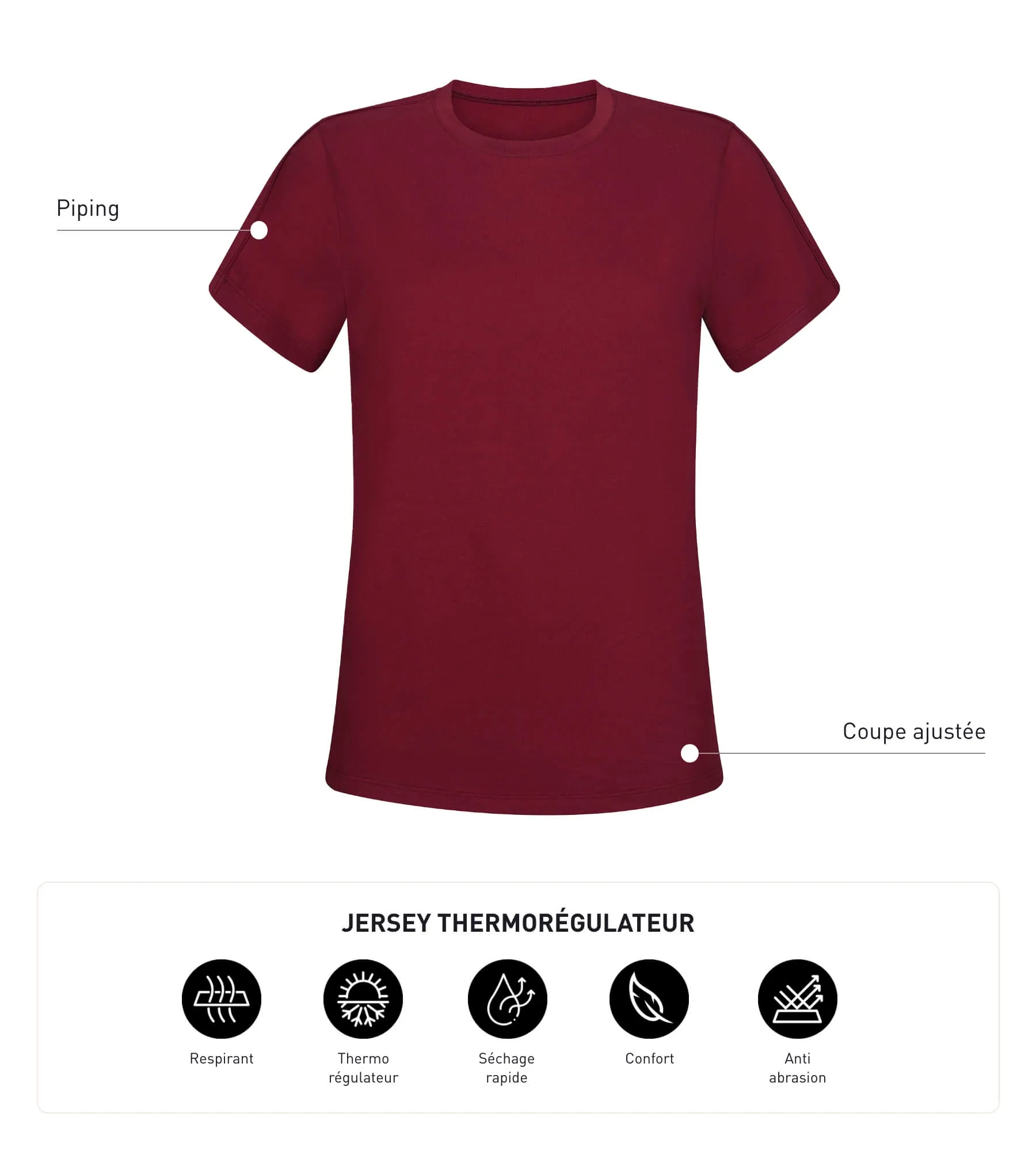 T-shirt de sport femme thermorégulateur en jersey Bordeaux Dim Move