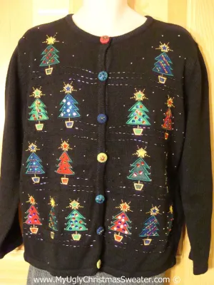 Tacky Christmas Sweater with Colorful Bling Trees (f1359)