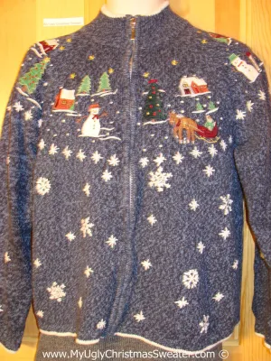 Tacky Holiday Sweater with Snowy Scene with Reindeer (f1093)