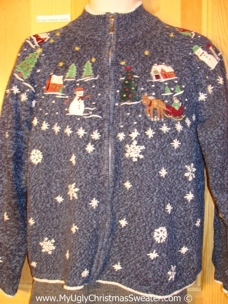 Tacky Holiday Sweater with Snowy Scene with Reindeer (f1093)