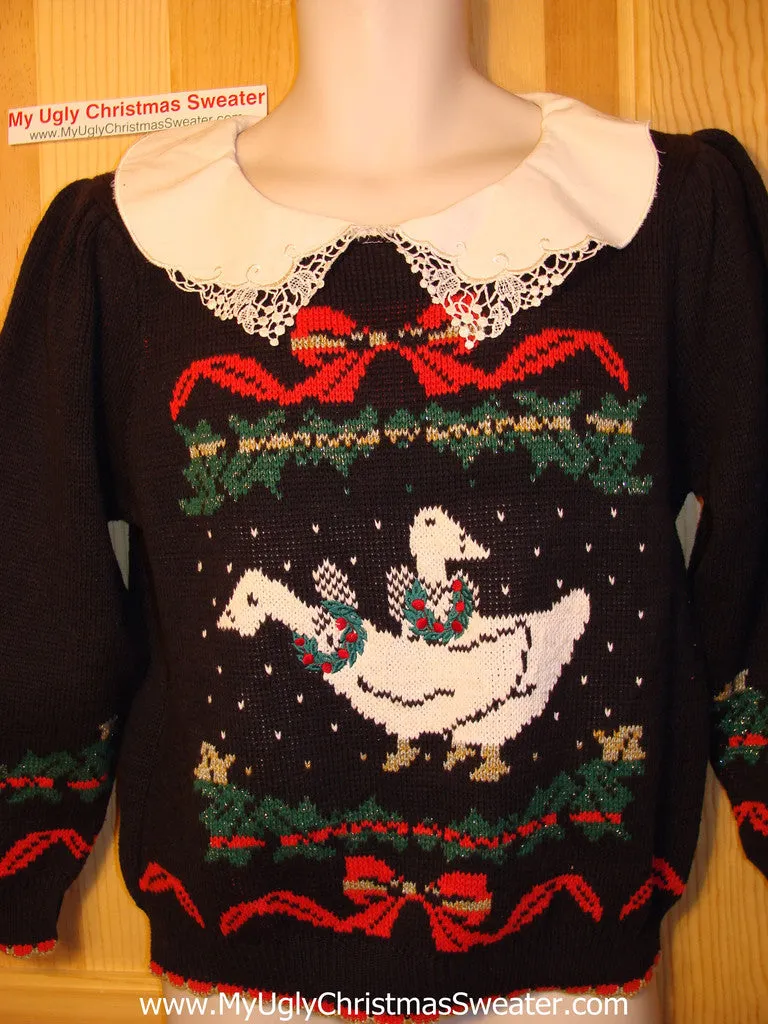 Tacky Ugly Christmas Sweater 80s Classic with Christmas Ducks (f34)