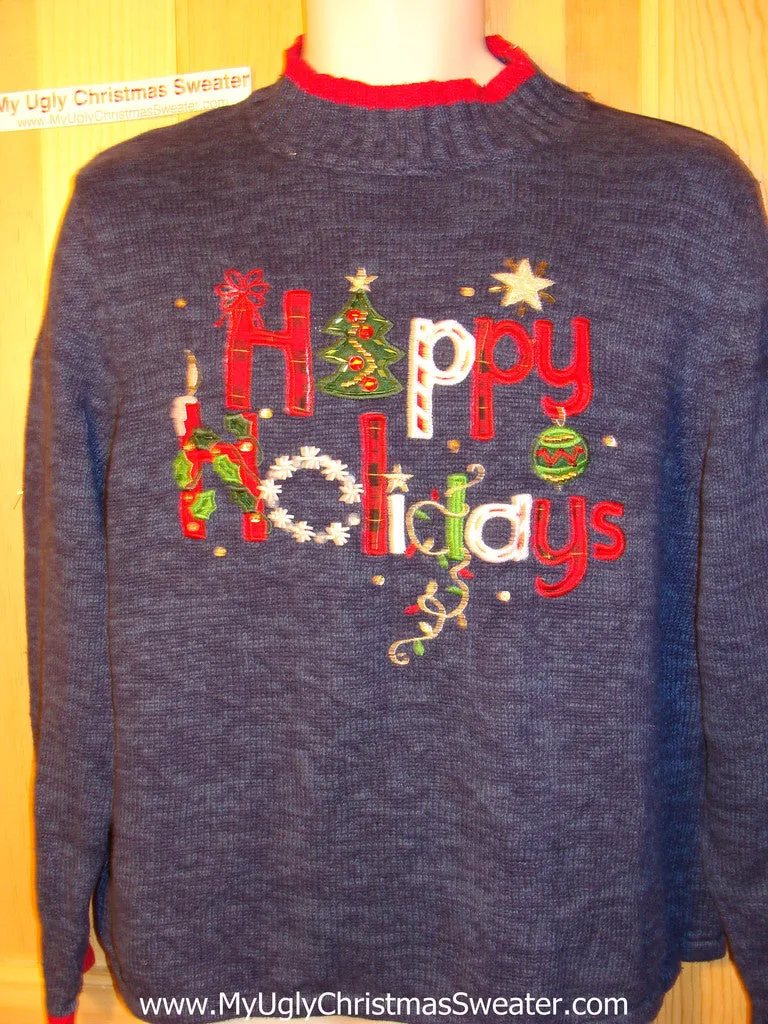 Tacky Ugly Christmas Sweater "Happy Holidays" (f146)