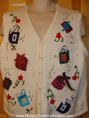 Tacky Ugly Christmas Sweater Vest with Floating Gifts(f398)