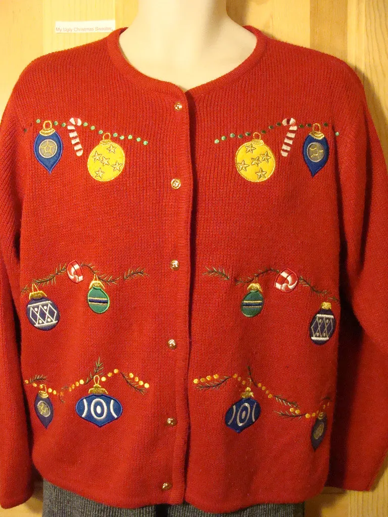 Tacky Ugly Christmas Sweater with Festive Ornaments (f475)