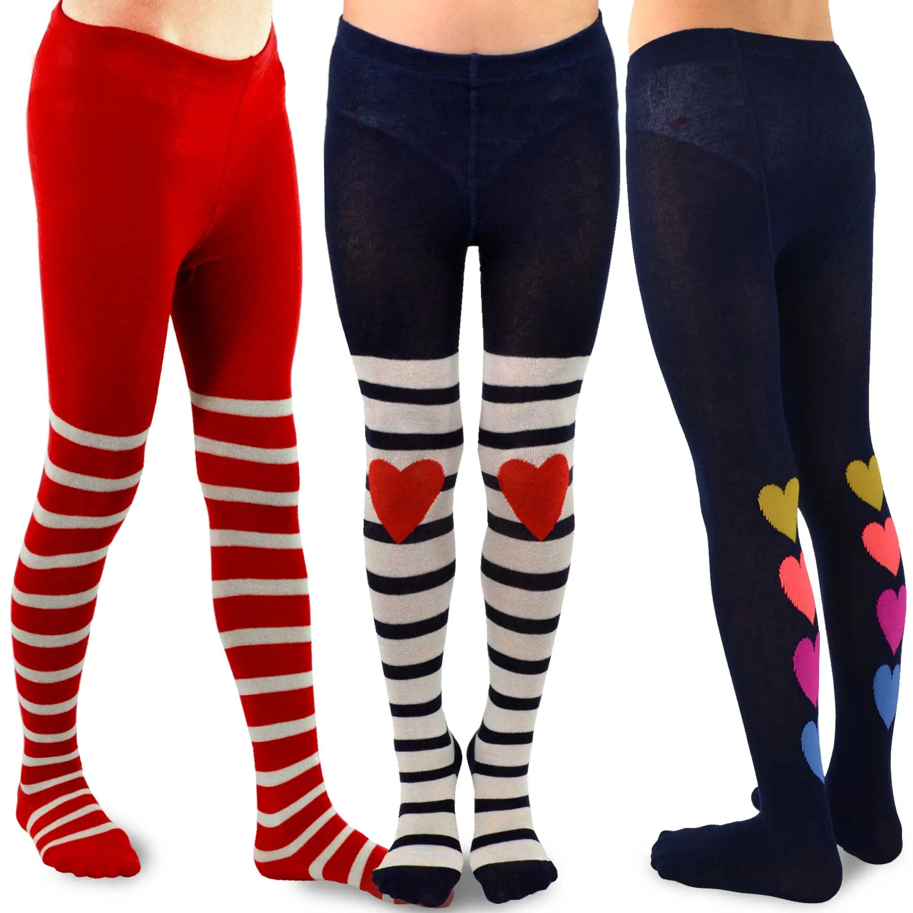 TeeHee Socks Kid's Casual Cotton Tights Stripe Heart 3-Pack (K1600)