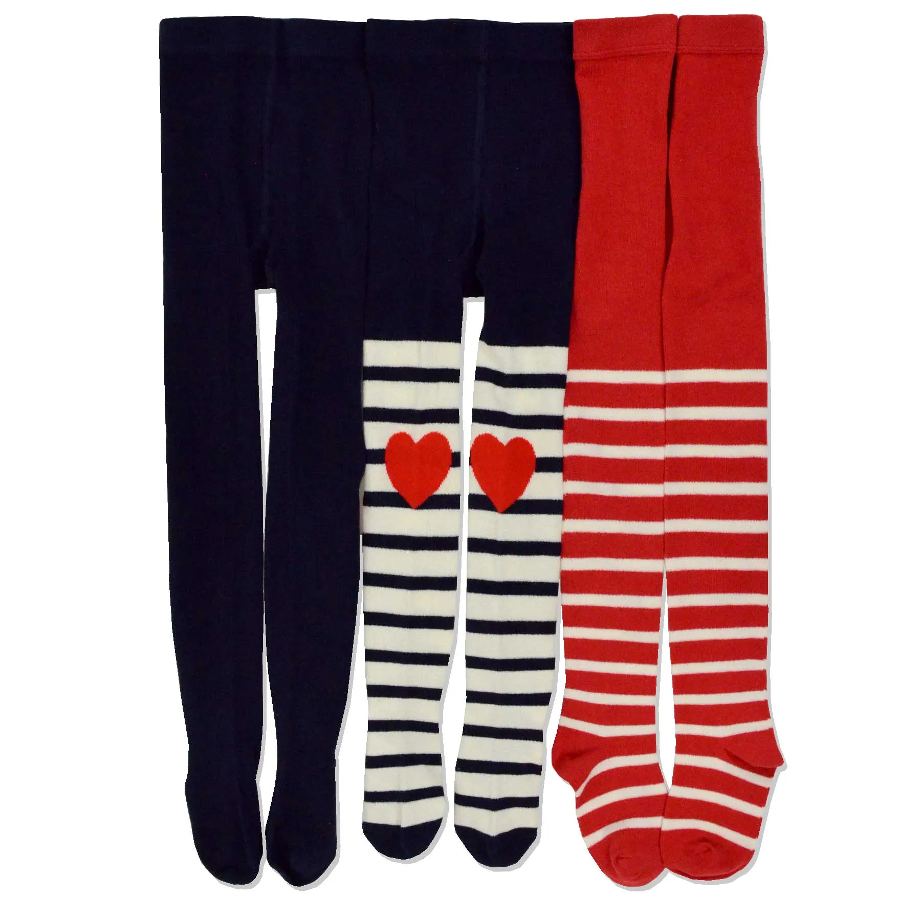 TeeHee Socks Kid's Casual Cotton Tights Stripe Heart 3-Pack (K1600)