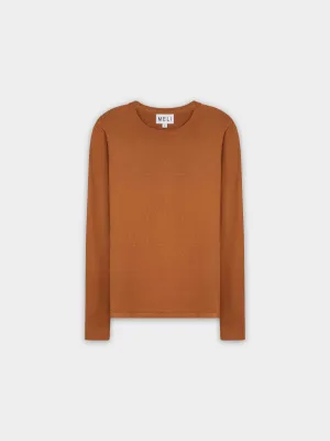 THIN KNIT CREW SWEATER-BROWN