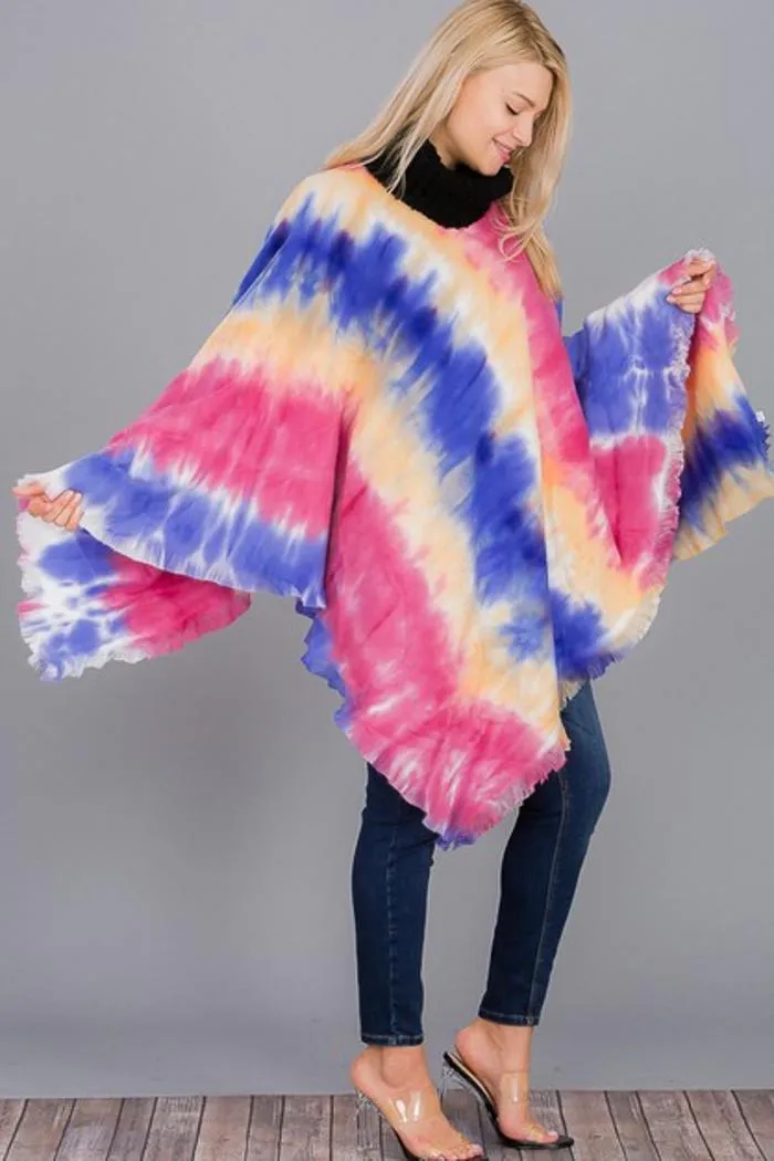 Tie Dye Fringe Poncho