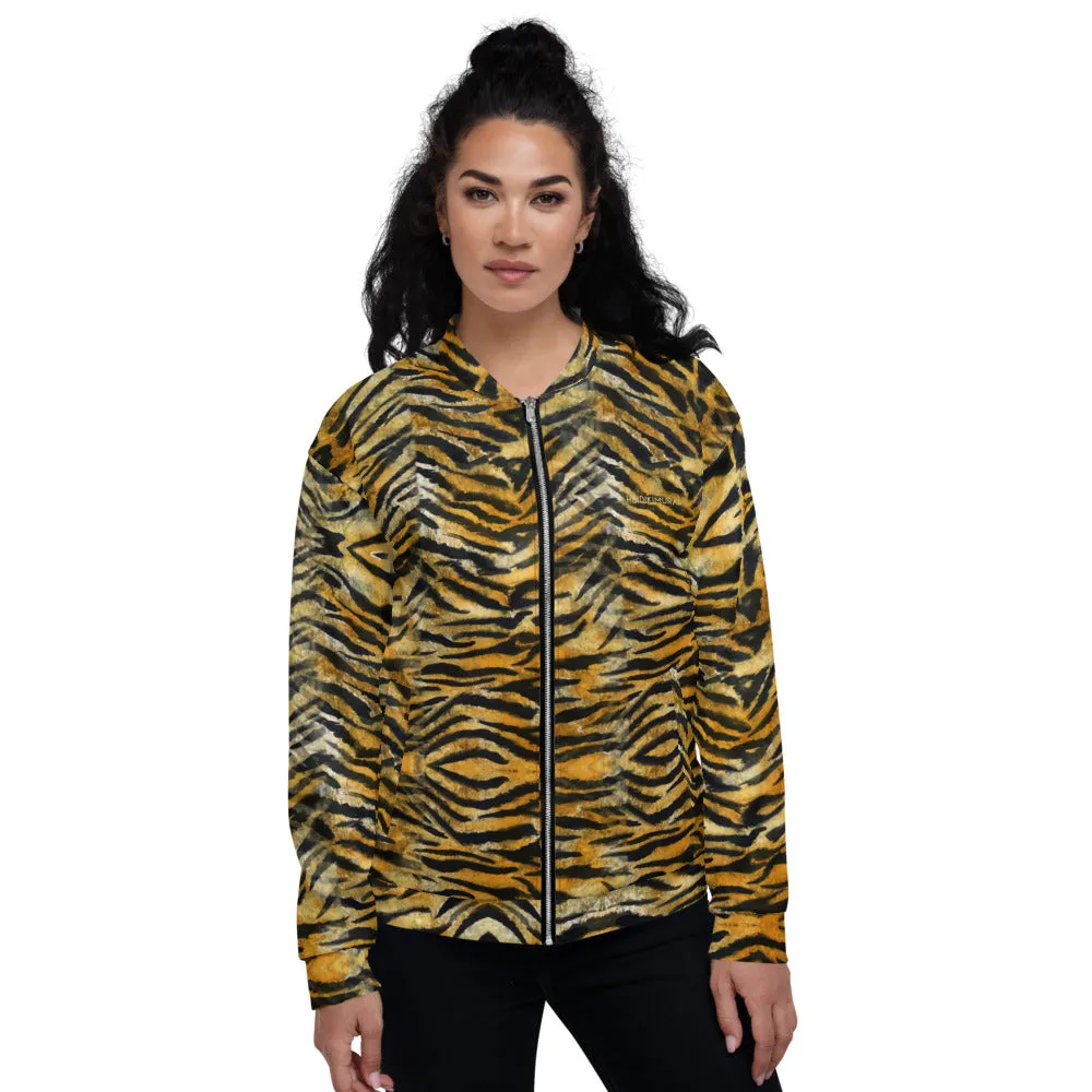 Tiger Stripe Bomber Jacket, Wild Animal Print Unisex Jacket For Men or Women-Made in EU