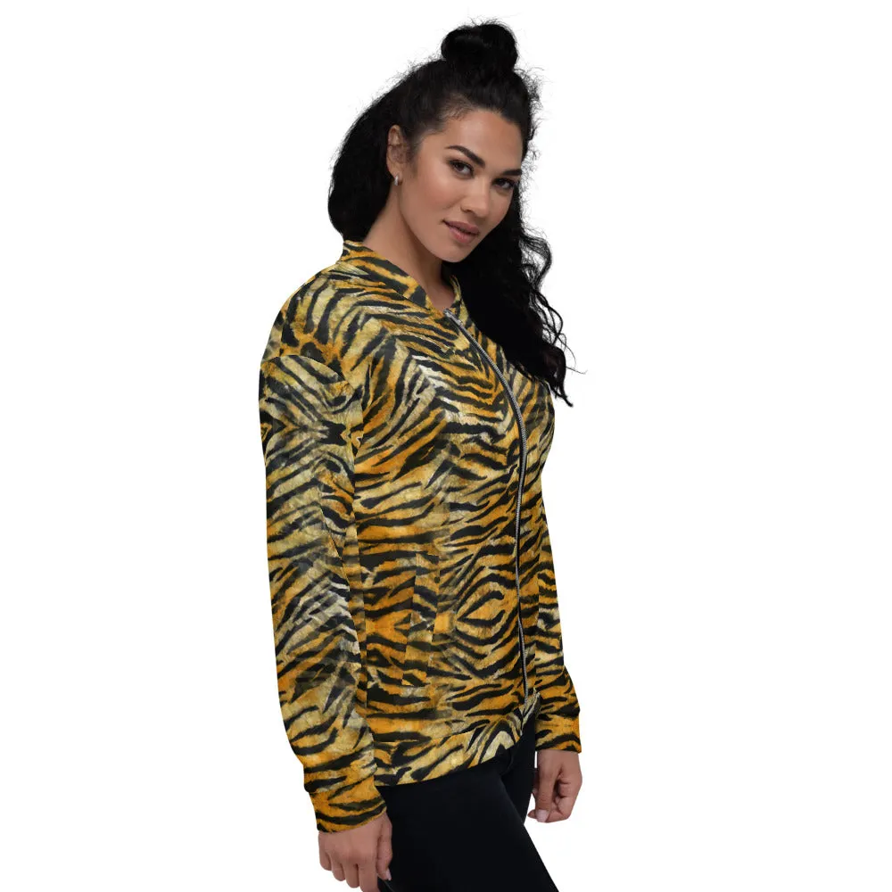 Tiger Stripe Bomber Jacket, Wild Animal Print Unisex Jacket For Men or Women-Made in EU