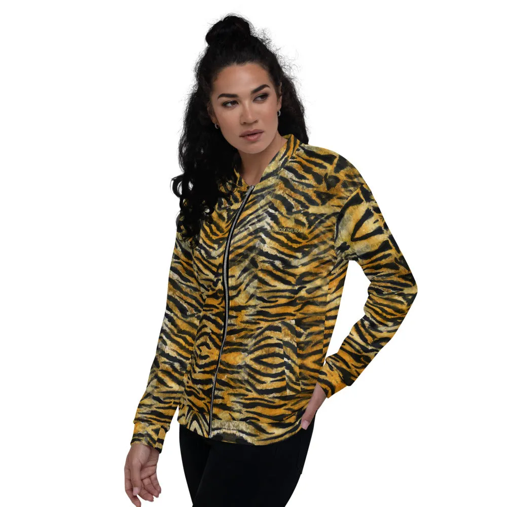 Tiger Stripe Bomber Jacket, Wild Animal Print Unisex Jacket For Men or Women-Made in EU