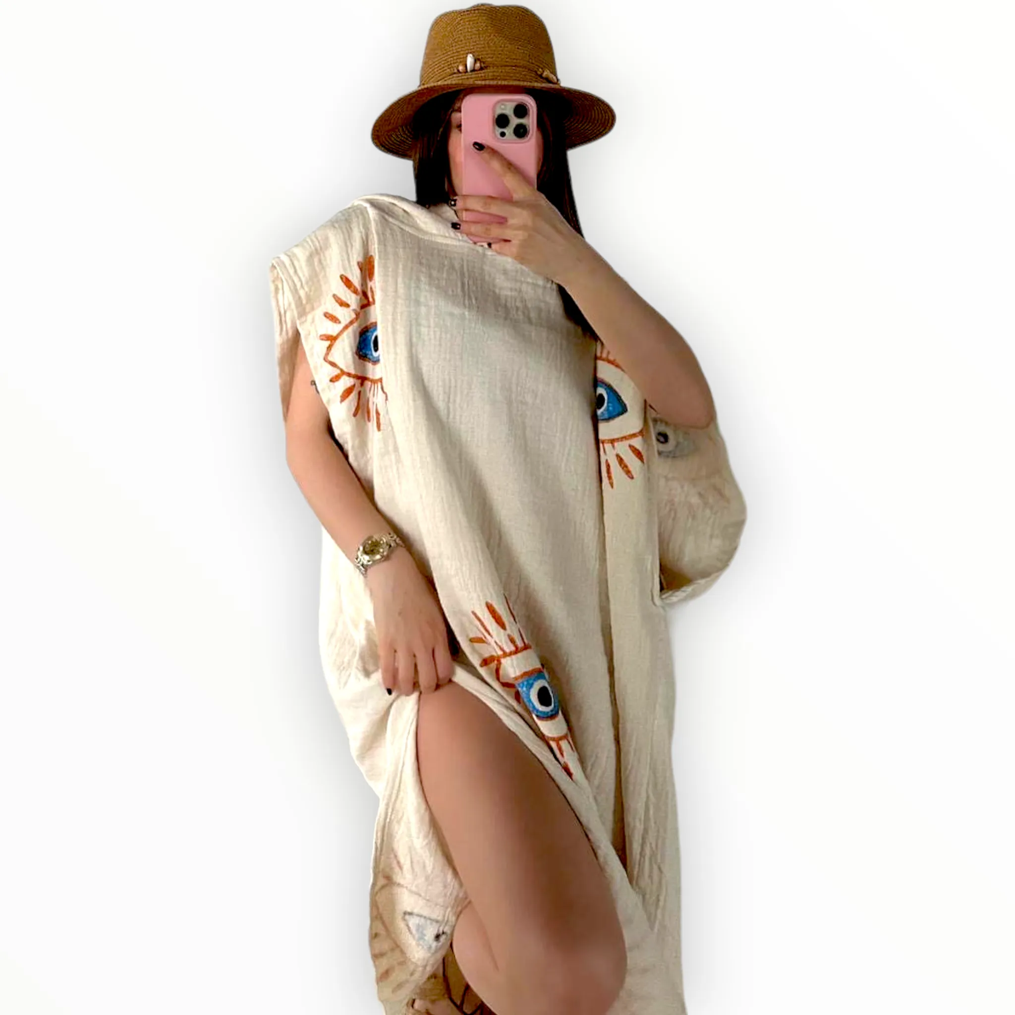 Turkish Towel Surf Poncho, Beach Poncho, Changing Poncho, Eye Design Poncho