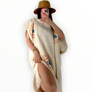 Turkish Towel Surf Poncho, Beach Poncho, Changing Poncho, Eye Design Poncho