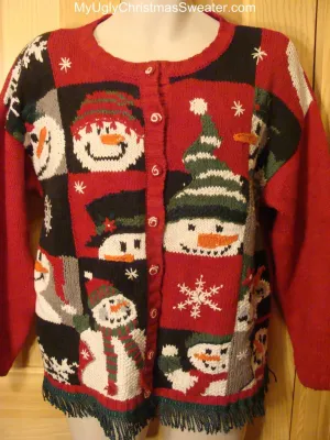 Ugly Christmas Sweater with Peaking Snowmen