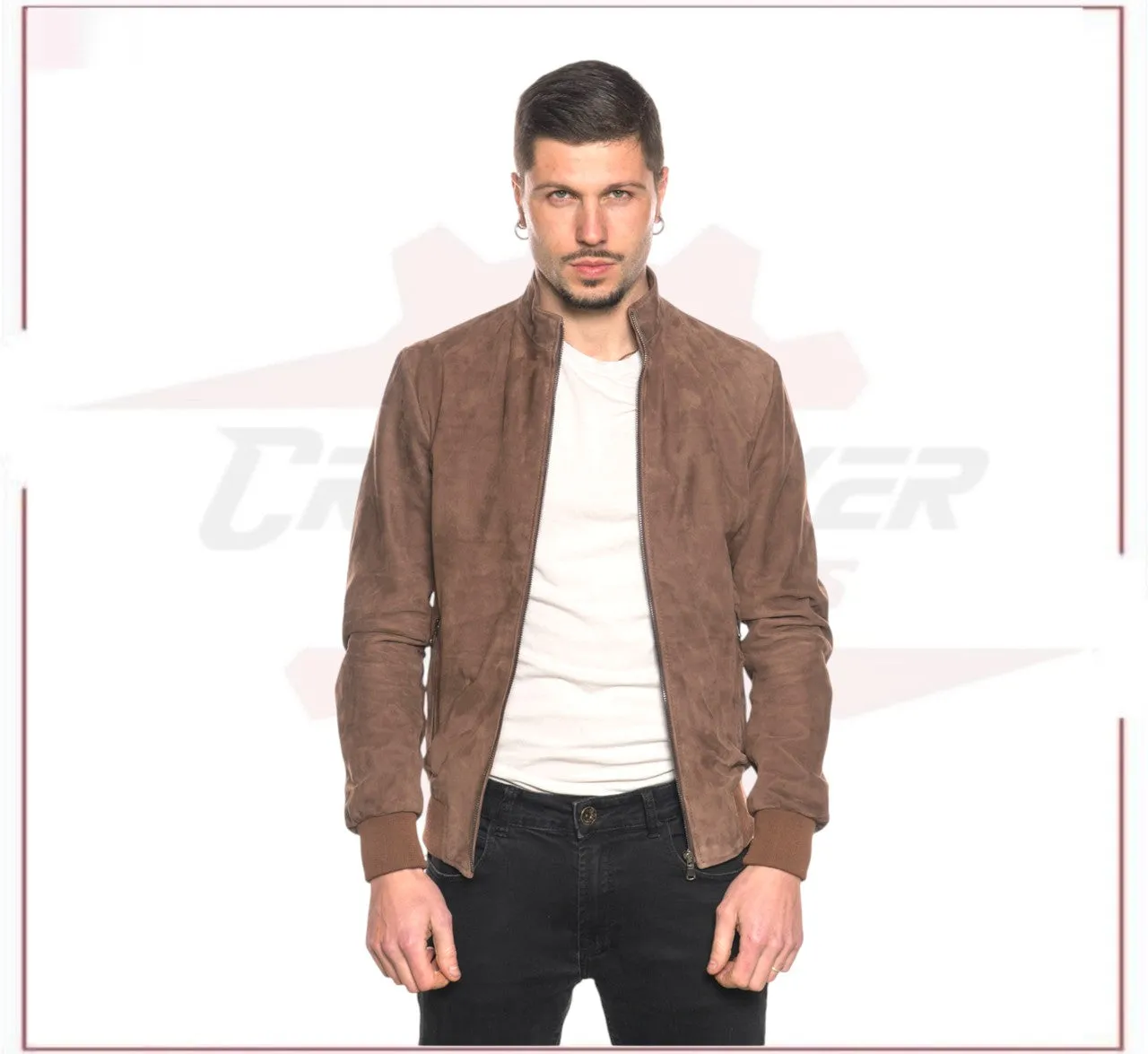 Victor - Men's Bomber Jacket in Genuine Dark Brown Suede Leather