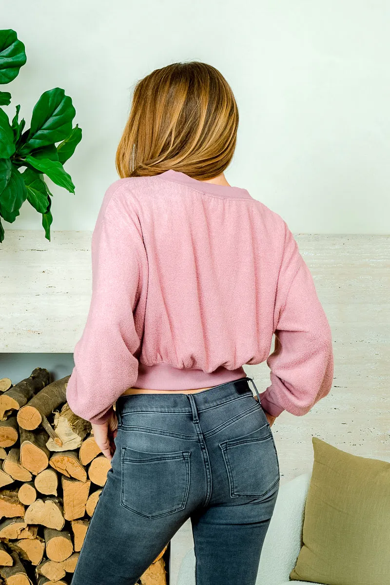 'Warm & Fuzzy' Long Sleeve Cropped Button Down Cardigan (1450TS)