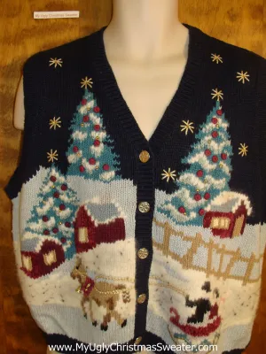 Winter Wonderland Horse and Sleigh Holiday Sweater Vest