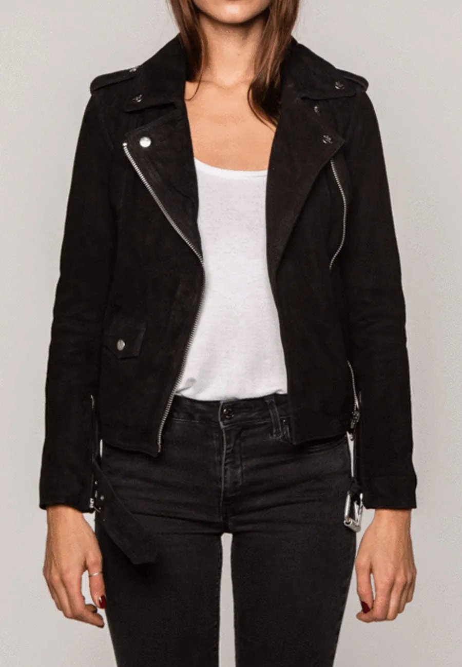 Women’s Black Suede Leather Biker Jacket