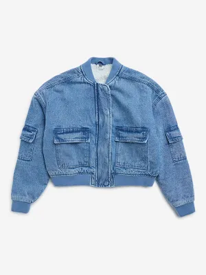 Y&F Kids Blue Denim Bomber Jacket